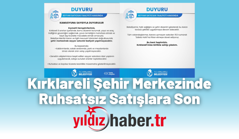 Kırklareli Şehir Merkezinde Ruhsatsız Satışlara Son