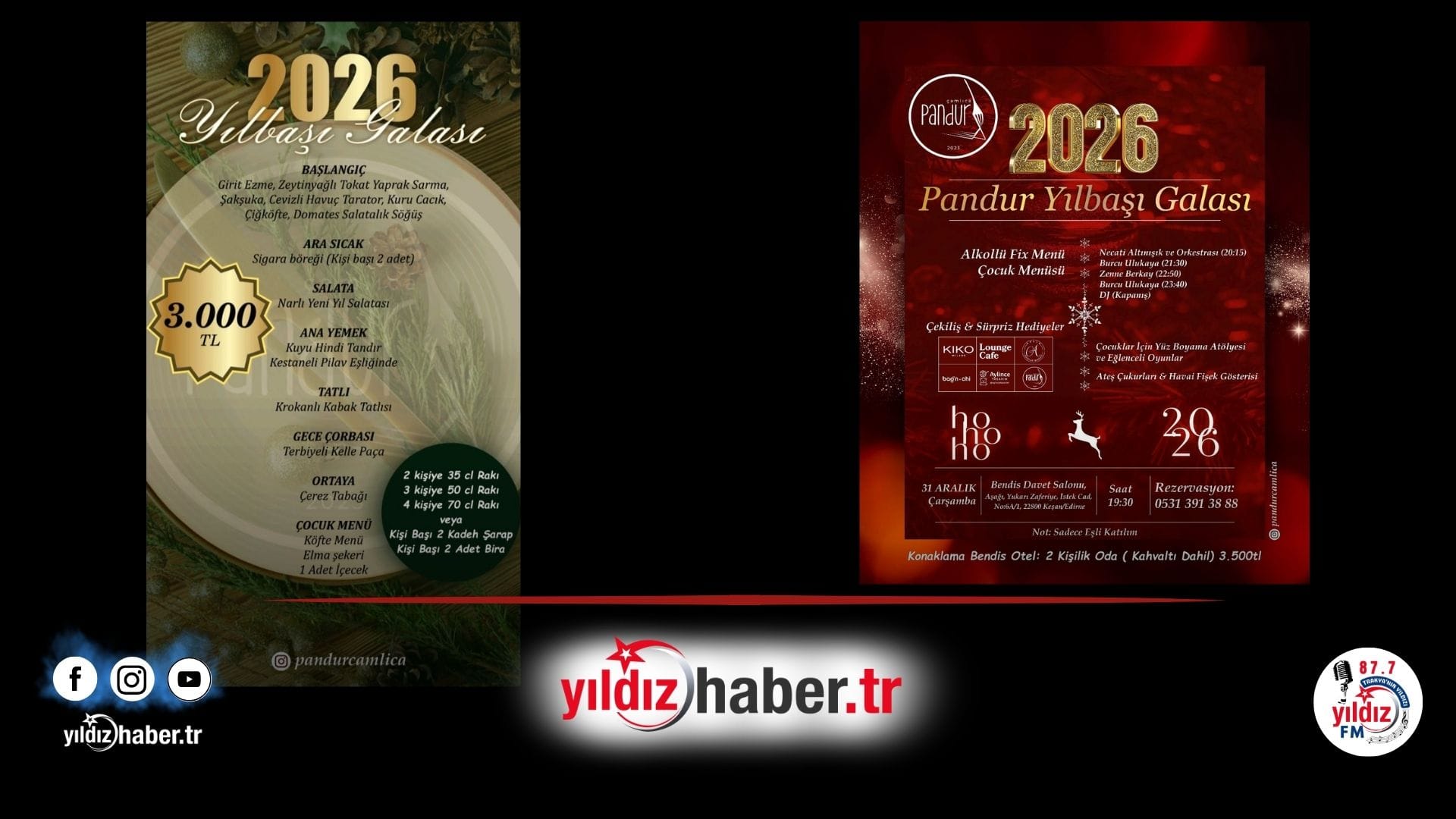 Bendis Davet Salon'unda 2026 Pandur Yılbaşı Galası Keşan’da Lezzet, Müzik ve Eğlence Dolu Gece