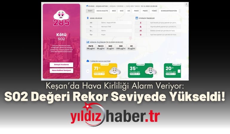 Keşan’da Hava Kirliliği Alarm Veriyor: SO2 Değeri Rekor Seviyede Yükseldi!