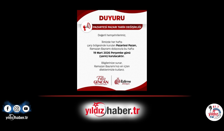 Edirne’de Pazartesi Pazarı, Yarın Kurulacak