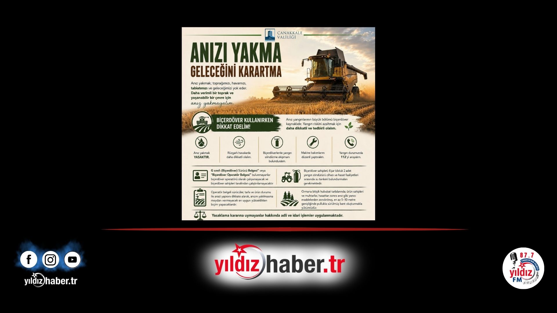 Çanakkale’de Hasat Sezonu Başladı Valilikten Biçerdöver ve Anız Yangını Tebliği
