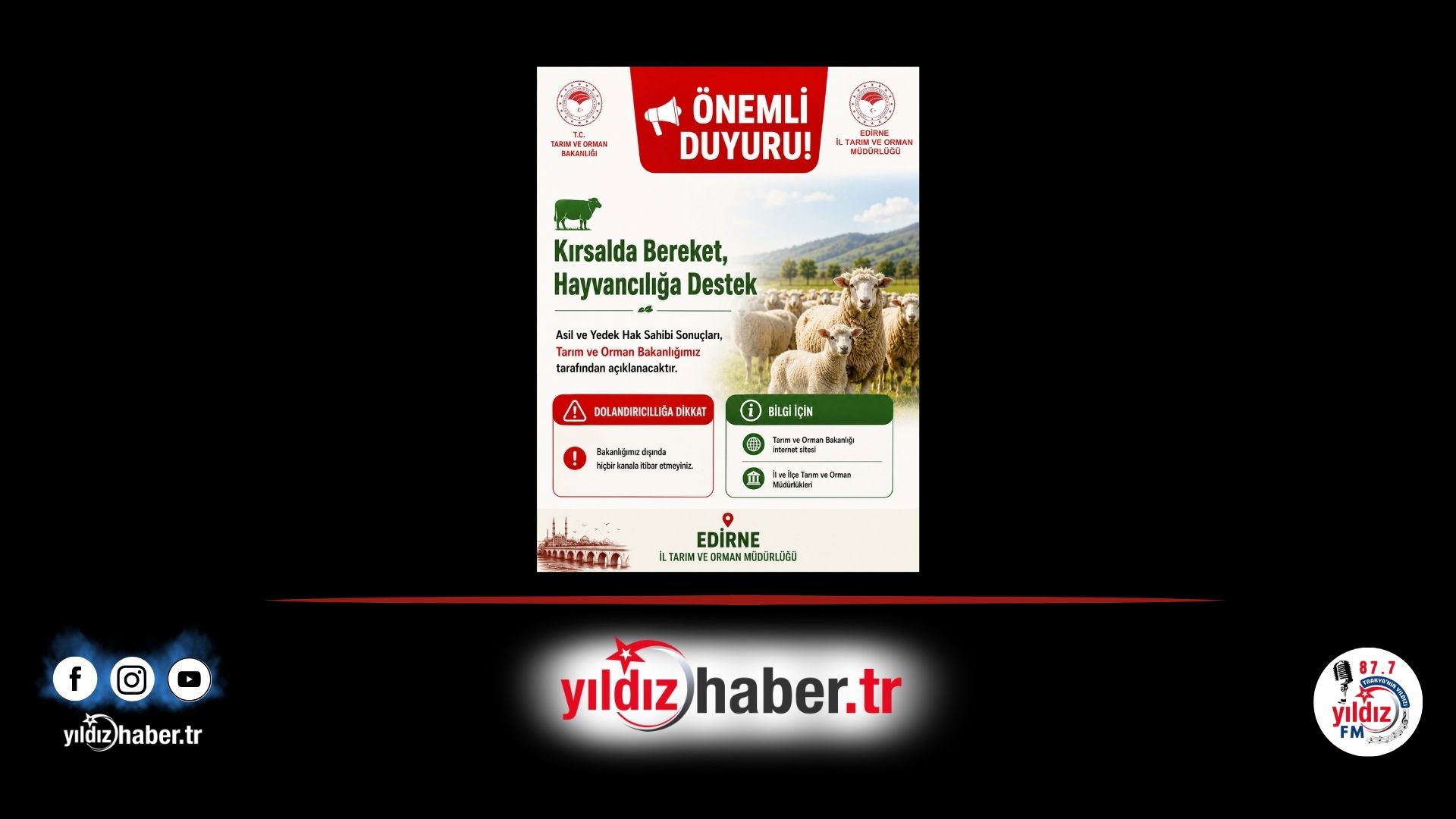 Edirne İl Tarım Müdürlüğünden Dolandırıcılık Uyarısı