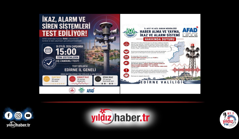 Edirne Genelinde Bugün Test Amaçlı Sirenler Çalacak: Valilikten Saat 15.00 Uyarısı!